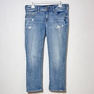 Silver Jeans Distressed Capri Women's 28x22 Light Blue Denim Faded Holes